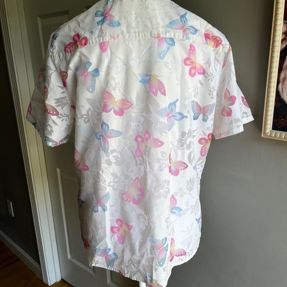 Alfred Dunner Butterfly Print Button Up Shirt Short Sleeve White Floral Top - Picture 6 of 8